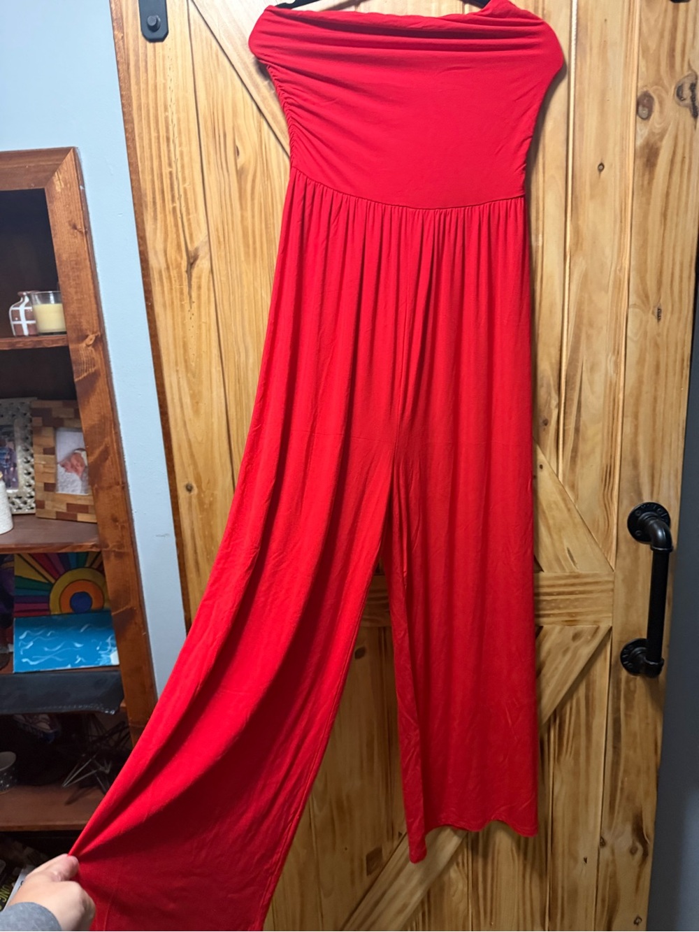 Strapless Red Wide-Leg Jumpsuit